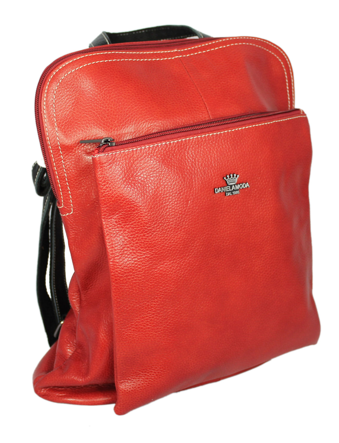 Florence Soft Leather Rucksack in Red with Black Trim