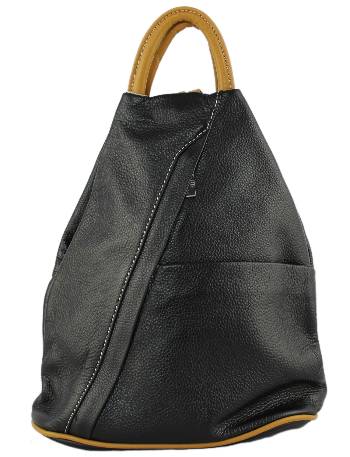 Tuscany Soft Leather Backpack in Black with Caramel Trim