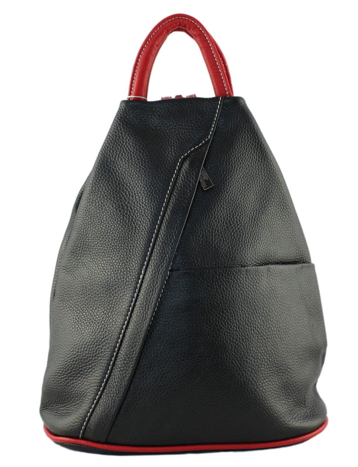 Tuscany Soft Leather Backpack in Black with Red Trim